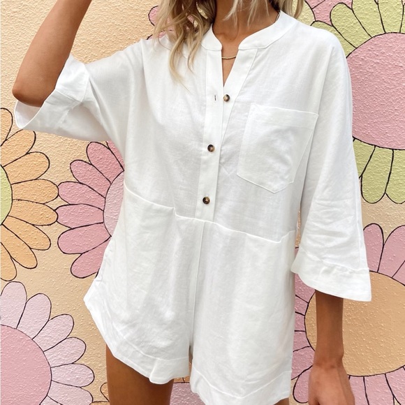 Show Me Your MuMu Pants - Show Me Your Mumu Horton Linen Romper in White